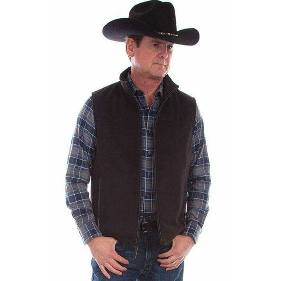 Scully 2030-11 XL Mens Vest with Chocolate Trim, Black - Extra Large