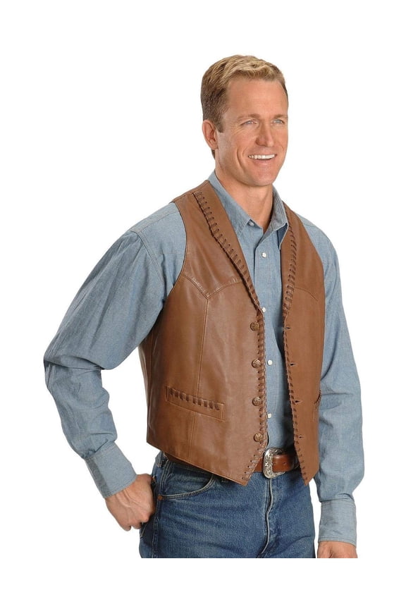 Scully Men's Whipstitch Lamb Leather Vest, Ranch Tan, XX-Large