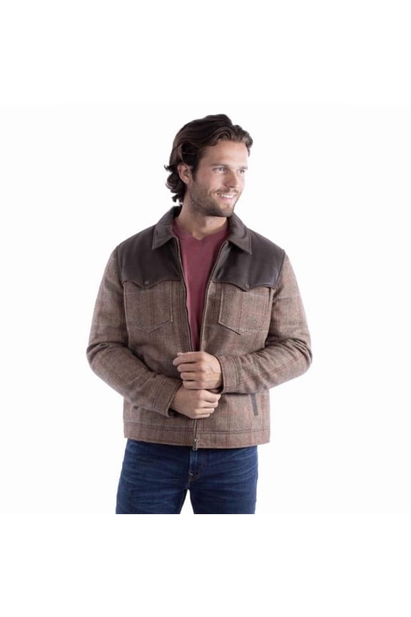Scully 2072-238-M Western Jacket Mens Leather Herringbone Zip, Brown - Medium