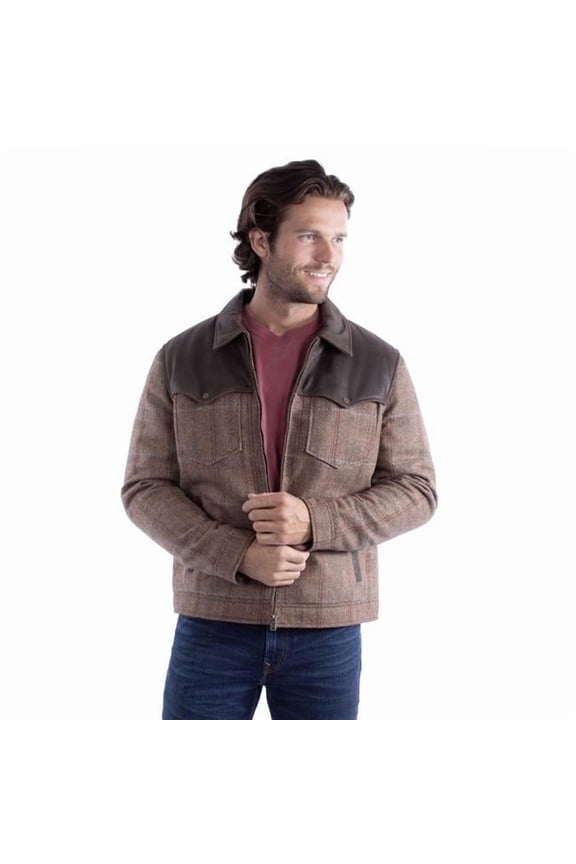 Scully 2072-238-XL Western Jacket Mens Leather Herringbone Zip, Brown - Extra Large