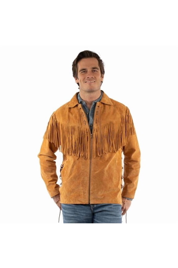 Scully 2095-409-XL Mens Rugged Fringe Leather Jacket, Bourbon Boar Suede - Extra Large