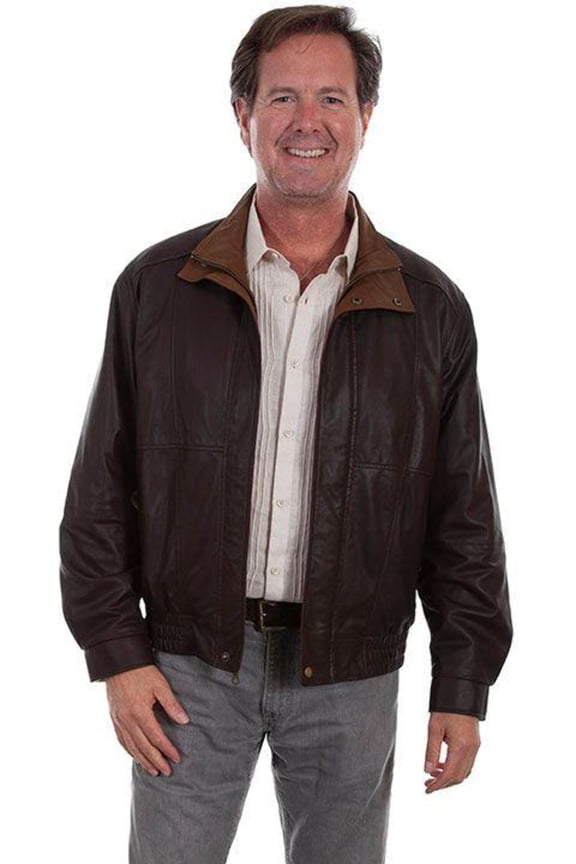 Scully Mens Chocolate/Cognac Leather Bomber Jacket XL