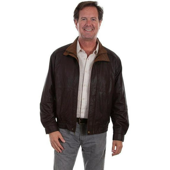 Scully Mens Chocolate/Cognac Leather Bomber Jacket XL