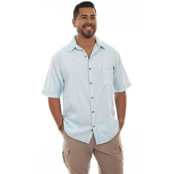 Scully 4800 AQS L The Traveler Mens Short-Sleeved Shirt, Aqua Sky - Large