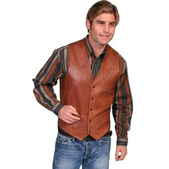 Scully 503-189-46 Mens Leather Wear Western Vest- Antique Brown- Size 46