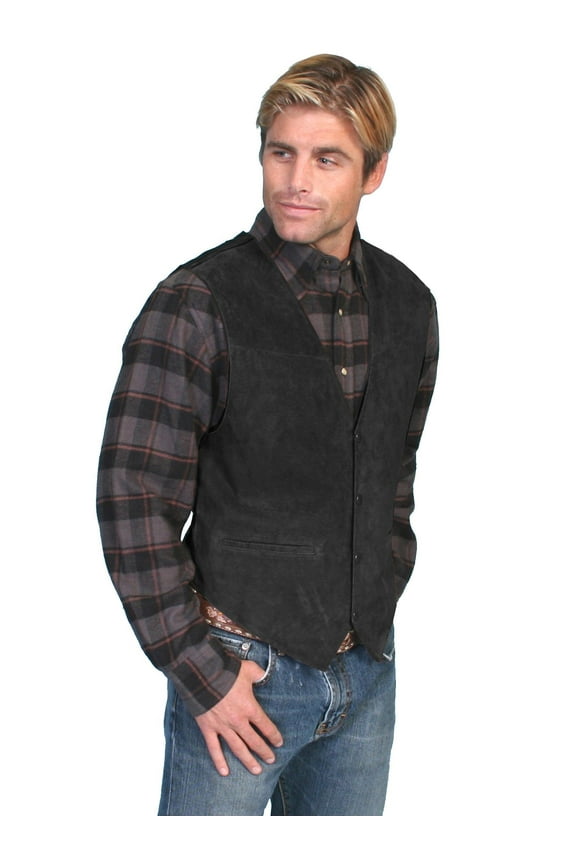 Scully Men's Suede Leather Western Vest, Black Boar Suede, 3XL