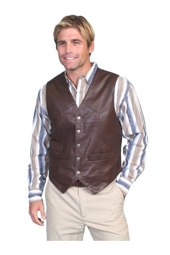 Mens Brown Soft Touch Lamb Lambskin Snap Vest 3X