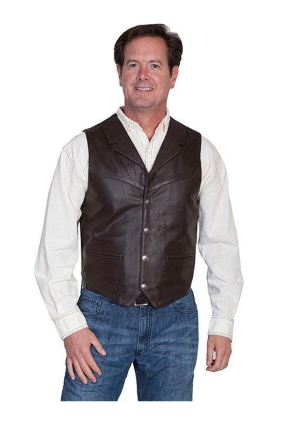 Scully 509-143-L Mens Leather Wear Lamb Lapel Vest- Brown Soft Touch Lamb - Large