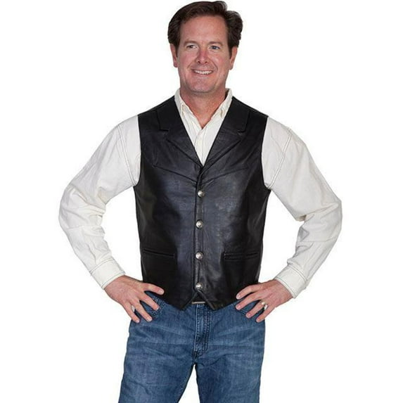 Scully 509-144-XL Mens Leather Wear Lamb Lapel Vest- Black SOFT Touch Lamb - XL