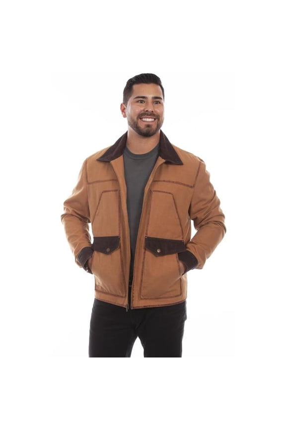 Scully 5284-TAN-L Mens Easy-Fit Casual Canvas & Leather Cotton Jacket, Tan - Large