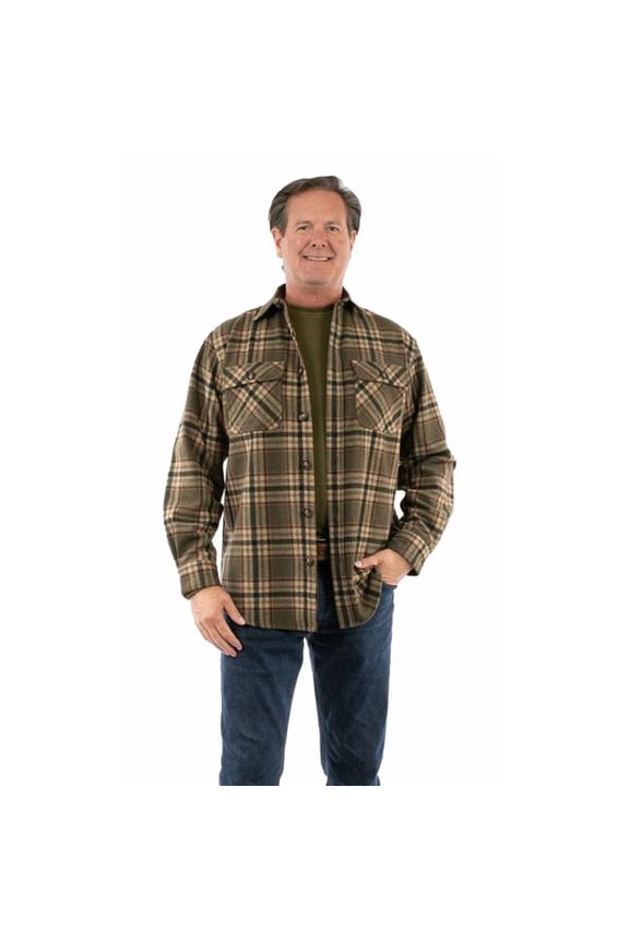 Scully 5409-OLI-L Boulder Ridge Mens Western Wool Flannel Shirt, Olive - Large
