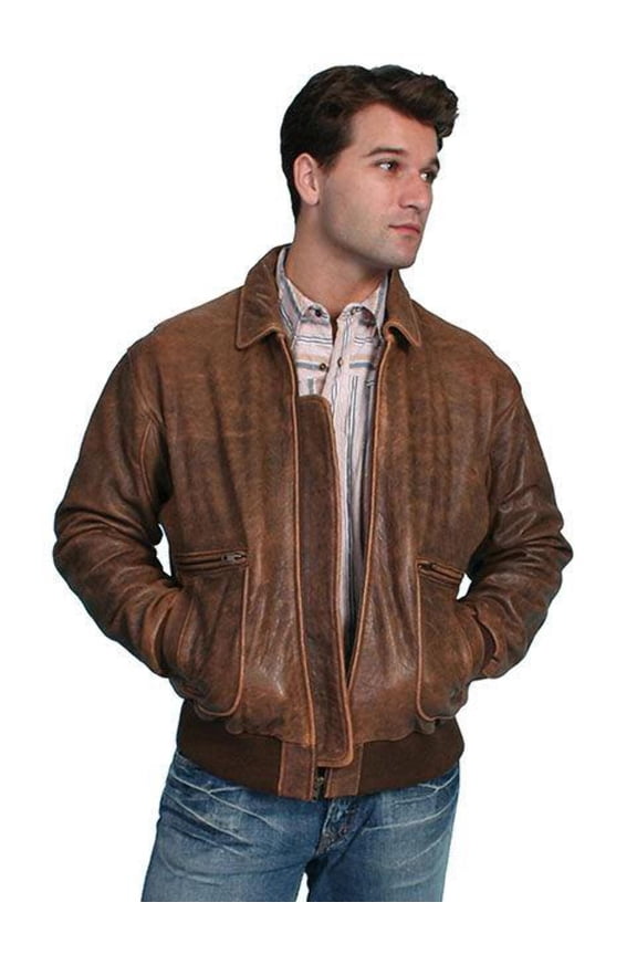Scully 714-12-XL Mens Leather Wear Lambskin Bomber Jacket, Brown Antique Lamb, XL