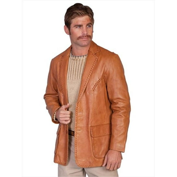 Scully 719-171-46L-L Mens Leather Wear Whip Stitch Blazer, Ranch Tan, Size 46L-L