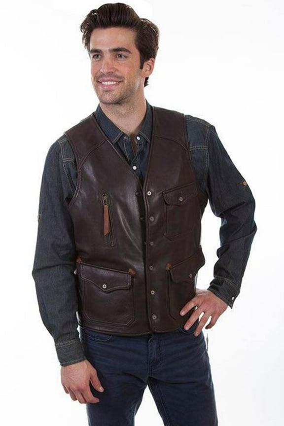 Scully Mens Dark Brown Lambskin Rugged Classic Vest 40