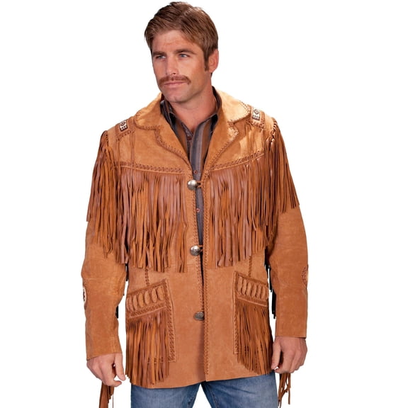 Scully Leather Mens Mountain Man Handlaced Bead Trim Coat Bourbon 48L