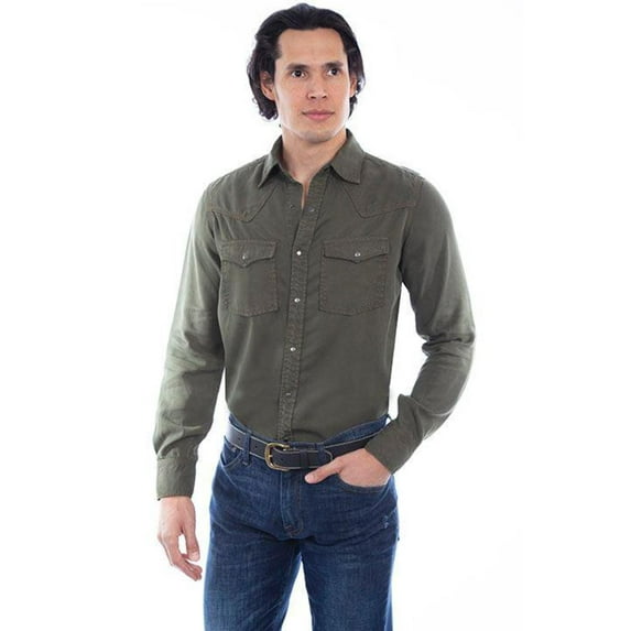Scully PS-284-ARM-XXL Western Shirt Mens Long Sleeve Snap Solid Tencel, Army - 2XL