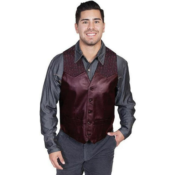 Scully 607-179-42 Men Ostrich Trim Vest, Black Cherry - 42