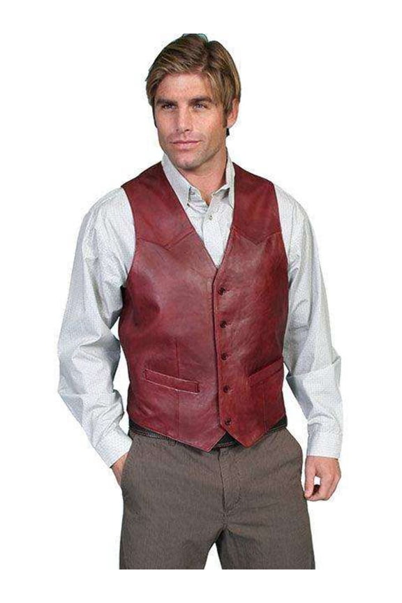 Scully Men's Lamb Leather Western Vest, Black Cherry, 58