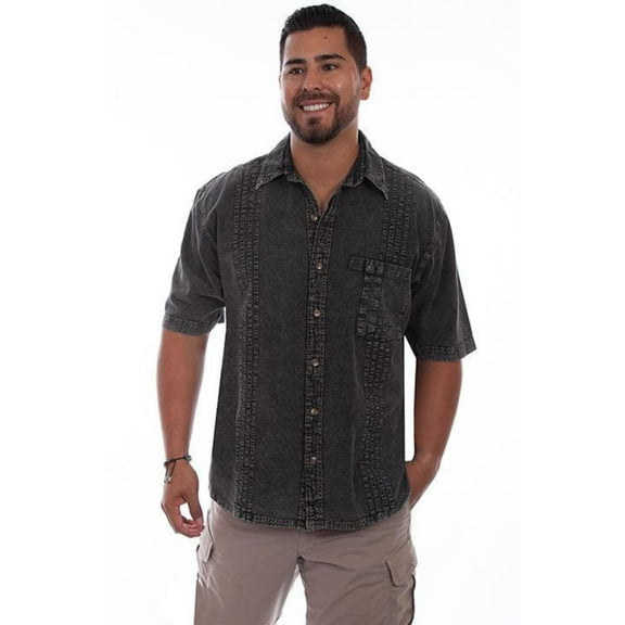 Scully 4800-BLD-B-2XT Men The Traveler Shirt, Black Distressed - 2XL Tall