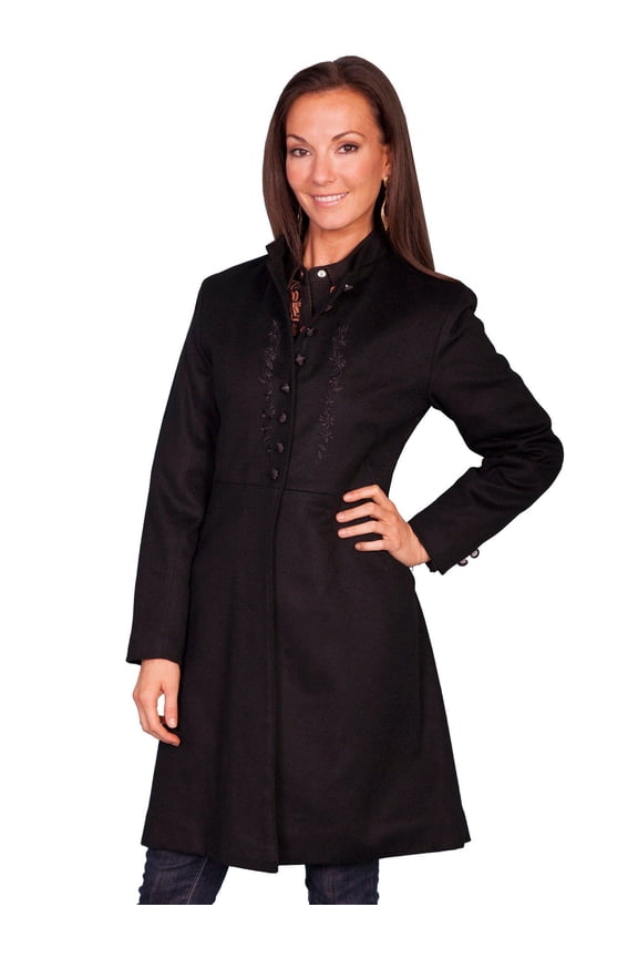 Scully RW603-BLK-8 Women Embroidered Frock Coat, Black - 8