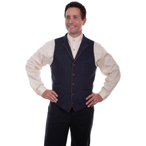 Scully RW313X-BLU-B-T-3X Men Solid 4 Pocket Vest with Piping Point, Blue - 3XL