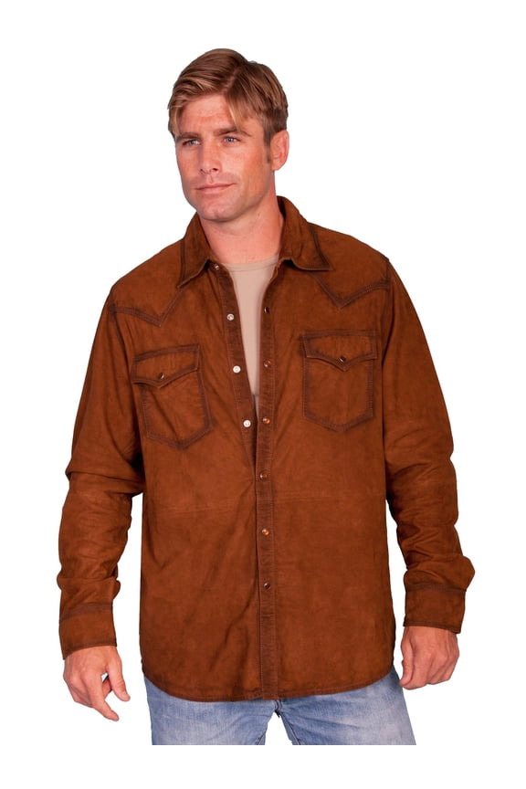 Scully 78-142-B-4X Men Western Pearl Snap Shirt, Brown - 4XL