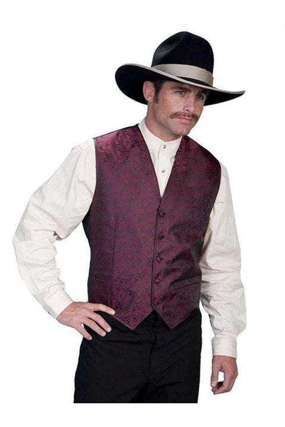 Scully RW093NXX-BUR-B-T-6X Men No Lapel Paisley Vest, Burgundy - 6XL