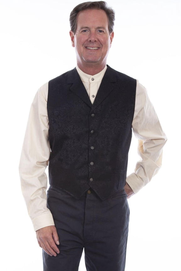 Scully RW344-BLK-XXL Men Silk Single Breasted Vest, Black - 2XL