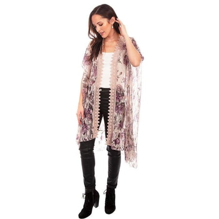 Scully CAFE PRINTED LACE CROCHET TRIM DUSTER