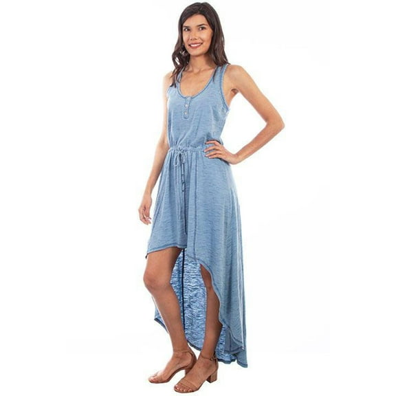 Scully HC650-CHM-M Women High & Low Racer Back Knit Dress, Chambray - Medium