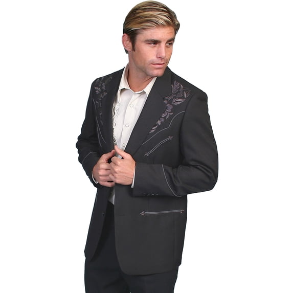 Scully Men's Floral Embroidery Western Jacket Charcoal Grey 36 REG US
