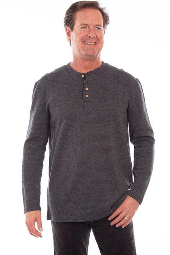 Scully 5294-CHA-XL Men Heather Rib Henley Shirt, Charcoal - Extra Large