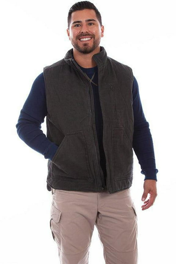 Scully 5272-CHA-L Mens Canvas Vest, Charcoal - Large