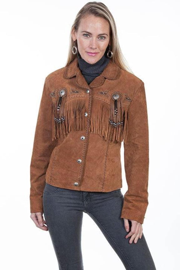 Scully Women's Beaded Fringe Boar Suede Jacket Brown X-Large