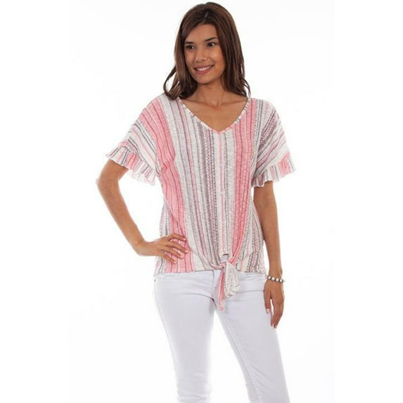 Scully HC664-CLC-S Women Clay-Coral Tie Front Top, Clay & Coral - Small