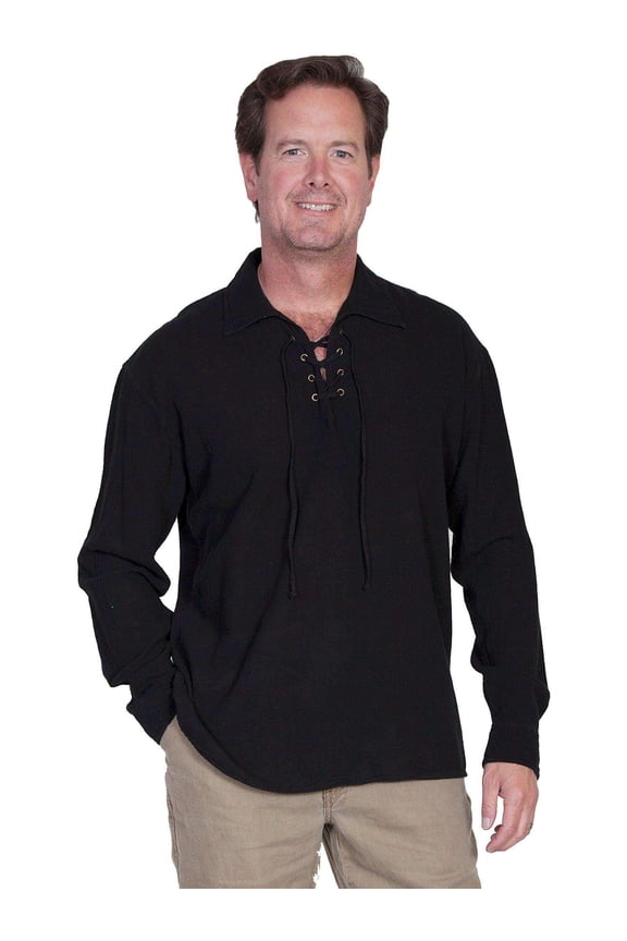 Scully Cantina Mens Black 100% Cotton Laceup Pullover Shirt XL