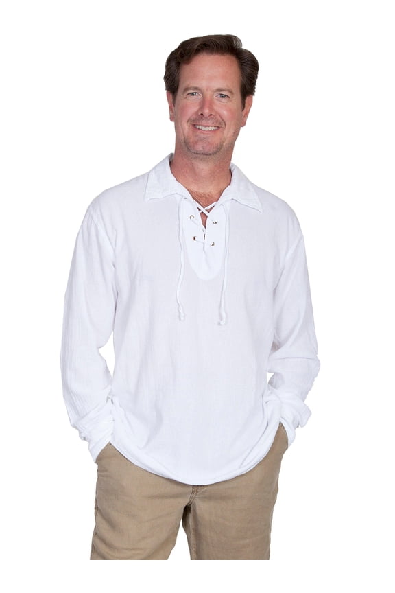 Scully Men's Cantina Lace-Up Long Sleeve Shirt, White, X-Large