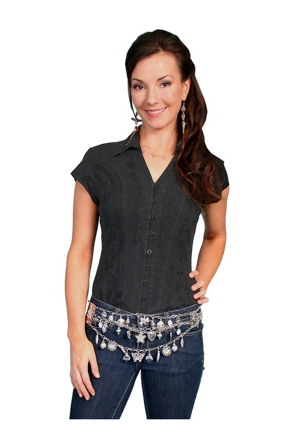 Scully Cantina Womens Black 100% Cotton Cap Sleeve Vine Blouse L