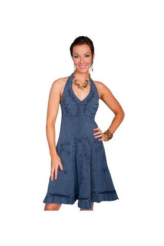 Scully DARK BLUE HALTER DRESS PERUVIAN COTTON