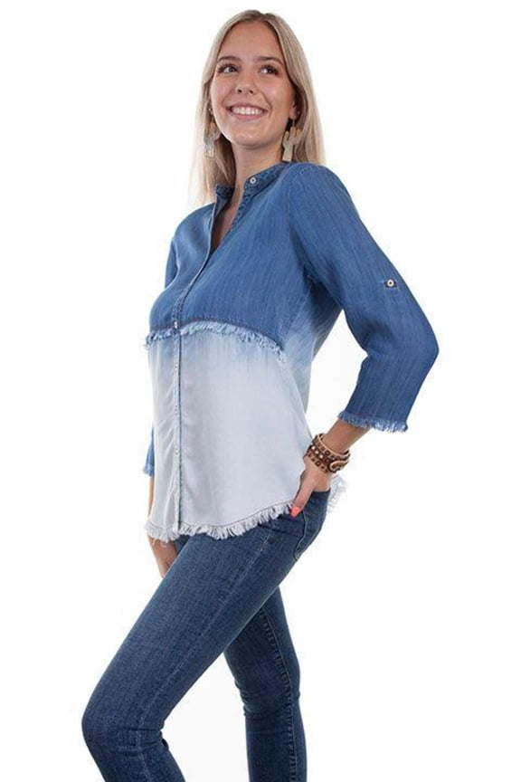 Scully HC651-DEN-S Women Dip Dye Button, Denim - Small