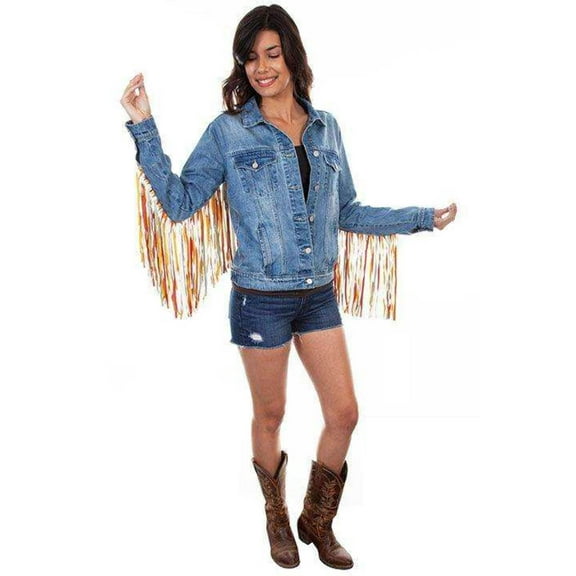 Scully HC599-DEN-B-3X Women Jacket with Colorful Fringe, Denim - 3XL