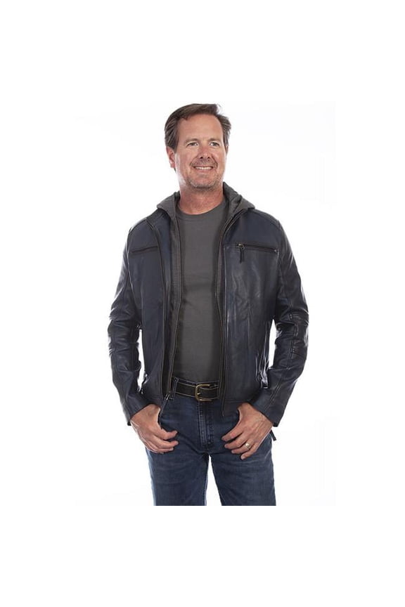 Scully 1056-193 LG Large Soft Lamb with Removeable Hoodie Jacket, Navy