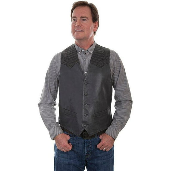 Scully 956-109-44 Men Caiman Inset Vest, Grey - 44