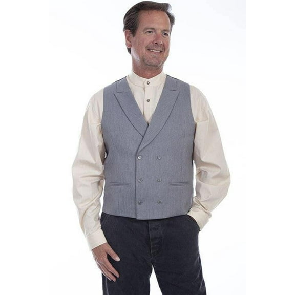 Scully RW316-GRY-XL Men Mini Herringbone Double Breasted Vest, Grey - Extra Large