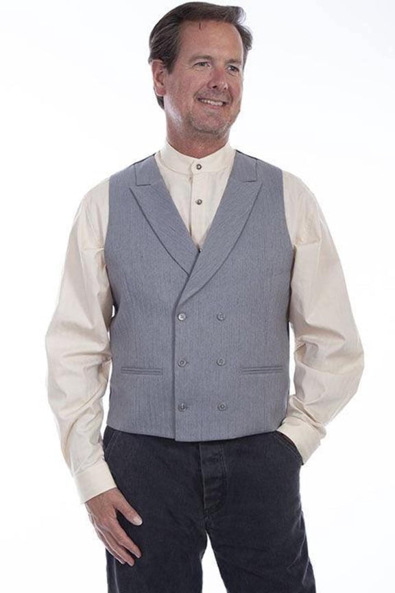 Scully RW316-GRY-XL Men Mini Herringbone Double Breasted Vest, Grey - Extra Large