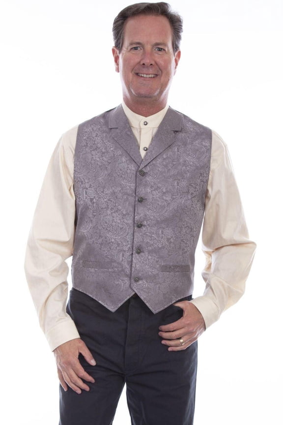 Scully RW344-GRY-S Men Silk Single Breasted Vest, Grey - Small
