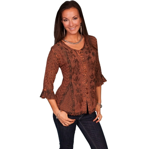 Scully HC67-COP-M Honey Creek Ladies Sleeve Blouse - Copper- Medium