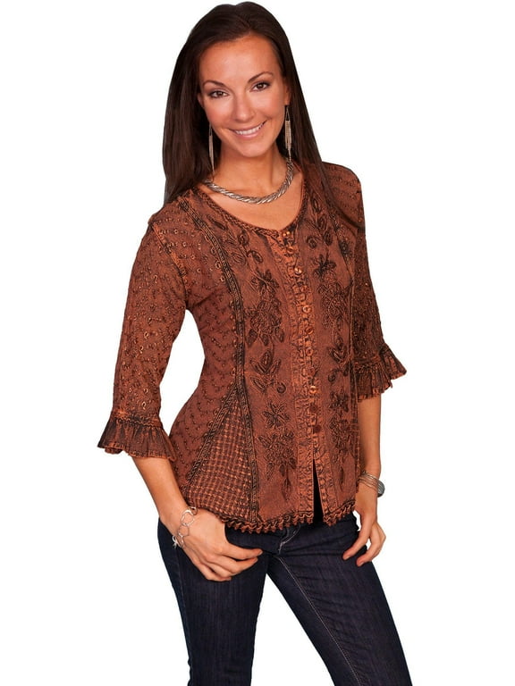 Scully HC67-COP-M Honey Creek Ladies Sleeve Blouse - Copper- Medium