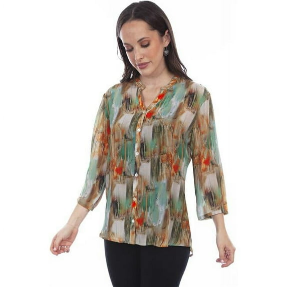 Scully HC804 TUR XL Watercolor Print Button Front Shirt, Turquoise - Extra Large
