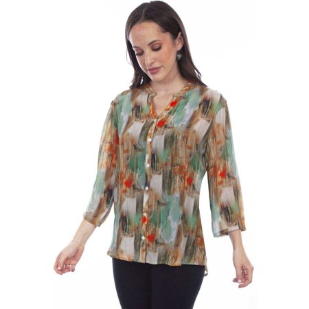 Scully HC804 TUR XXL Watercolor Print Button Front Shirt, Turquoise - 2XL